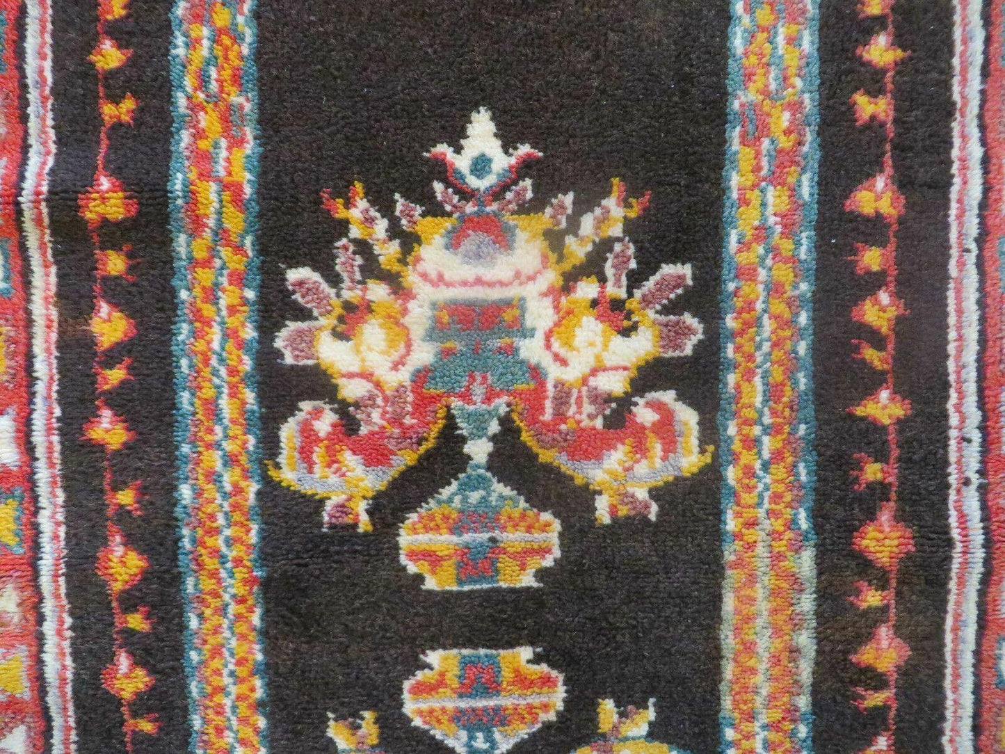 Antique Moroccan Runner Rug 3x7, Moroccan Prayer Rug, Double Mehrab Prayer Arches, Black and Red, Hand-Knotted Wool Carpet, Hallway Rug Nice