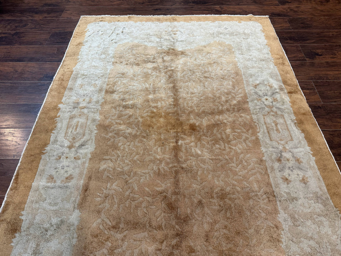 Chinese Peking Rug 5x7, Golden-Tan, Vintage Chinese Wool Carpet