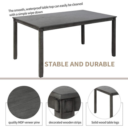 Elegant Grey Rectangular Dining Table Set For Six People