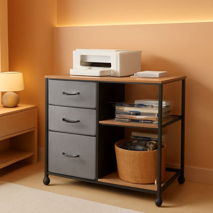 3 Drawer Mobile File Cabinet Rolling Printer Stand With Open Storage Shelf Rustic Brown Fits A4 Or Letter Size