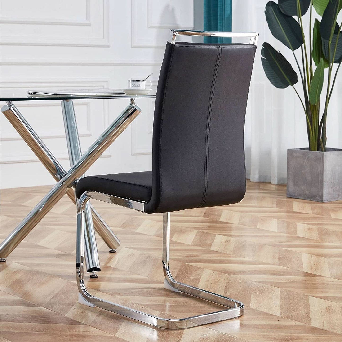Black Dining Chairs 4 Pack With Faux Leather Seats