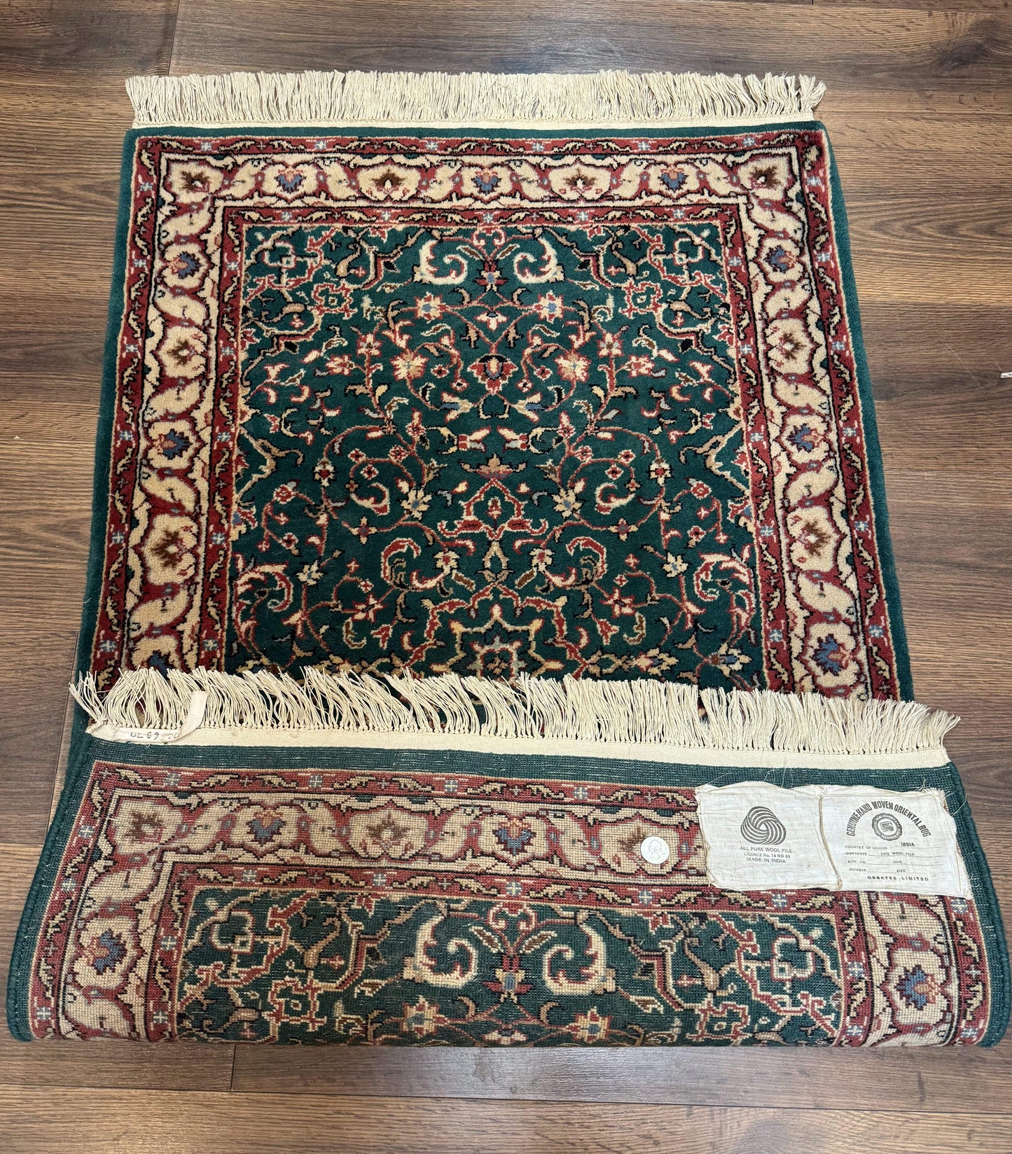 Dark Green Indo Persian Rug 2.5 x 4, Hand Knotted Wool Small Oriental Carpet