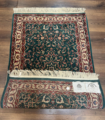 Dark Green Indo Persian Rug 2.5 x 4, Hand Knotted Wool Small Oriental Carpet