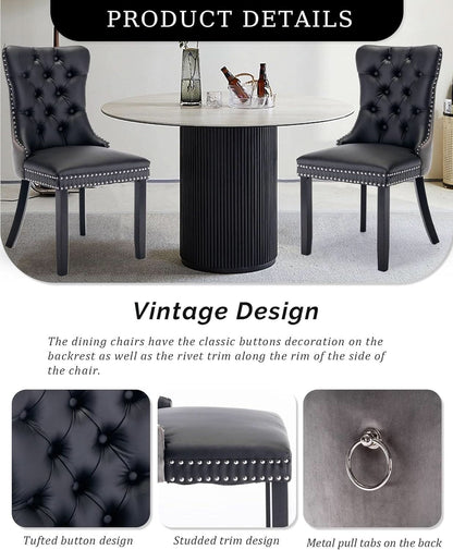 Leather Dining Chairs Set of 2 Black Nailhead Trim