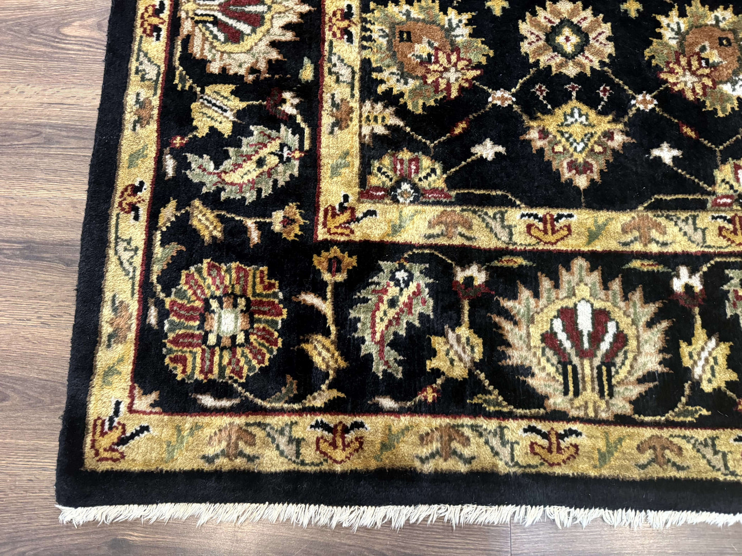Indo Persian Mahal Rug 8x10, Black and Gold, Wool Hand Knotted Oriental Carpet