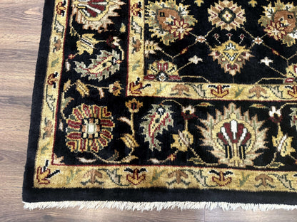 Indo Persian Mahal Rug 8x10, Black and Gold, Wool Hand Knotted Oriental Carpet