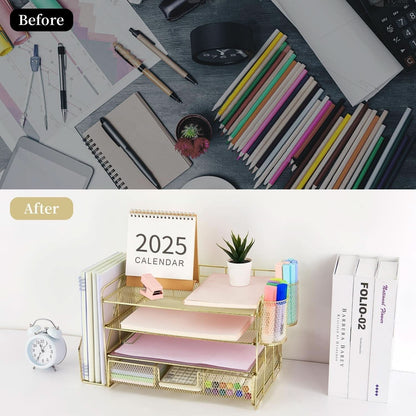 4 Tier Paper Tray Organizer With Drawer For Office Use