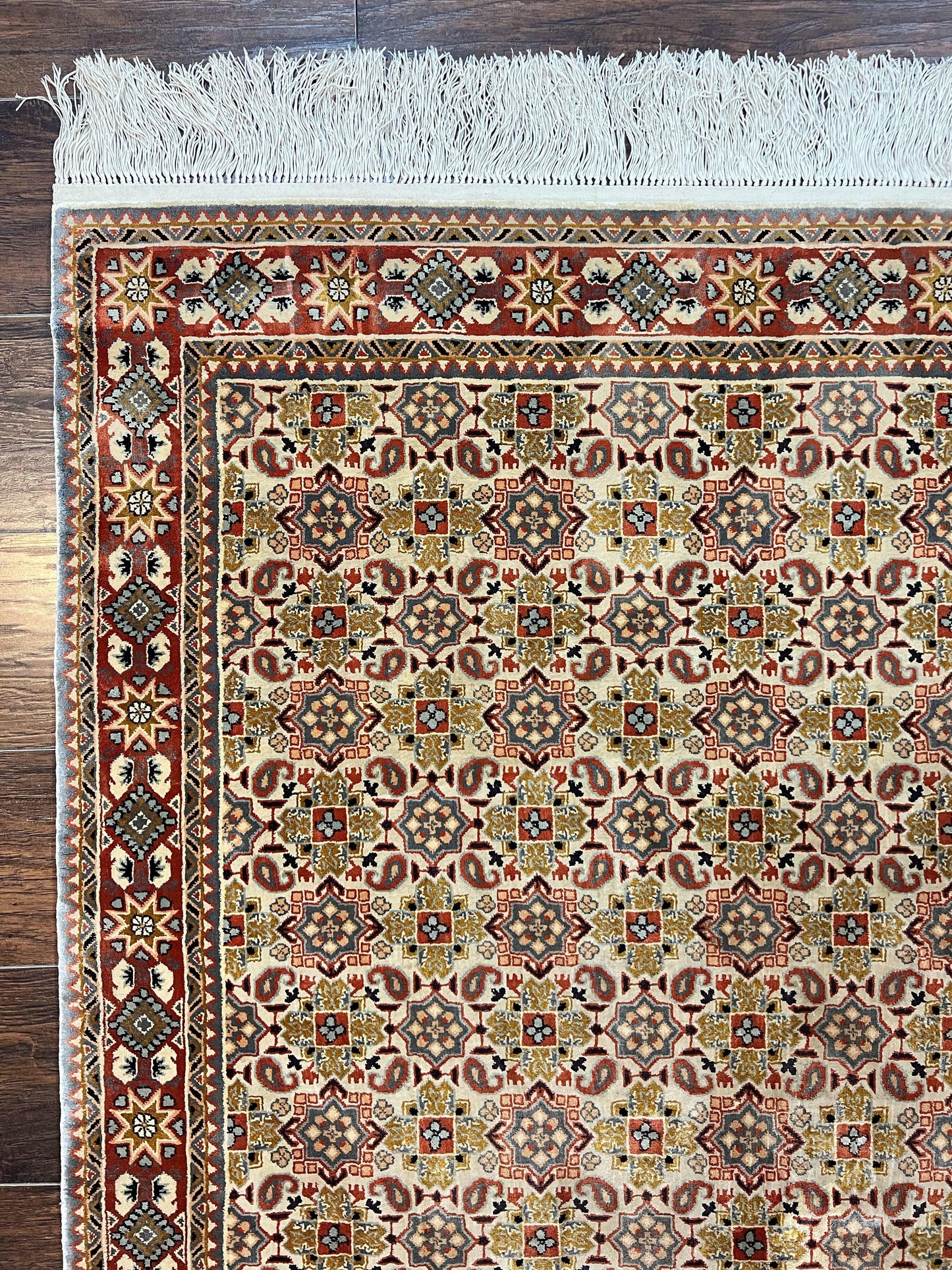 Turkish Kayseri Silk Rug 4x6, Hand Knotted Handmade Vintage Allover Pattern, Fine Silk Oriental Carpet 4 x 6 ft, Traditional Rug, Cream