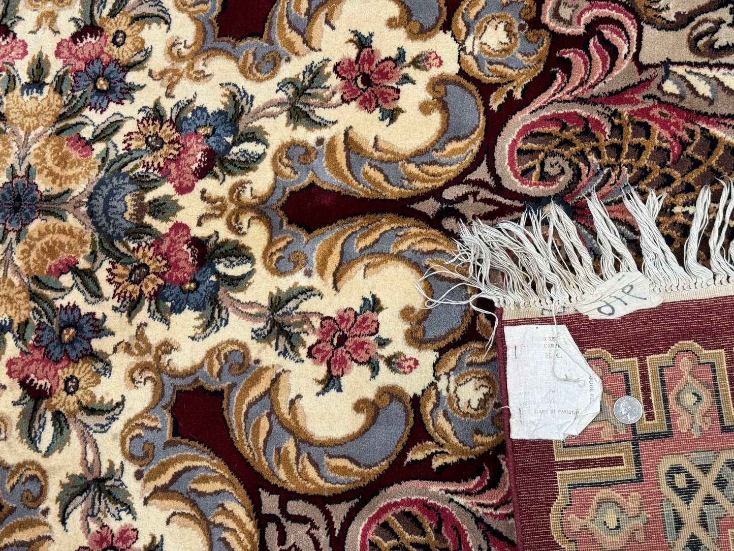 Wonderful Aubusson Rug 10x14, Red Maroon, Elegant, Fine 200 KPSI