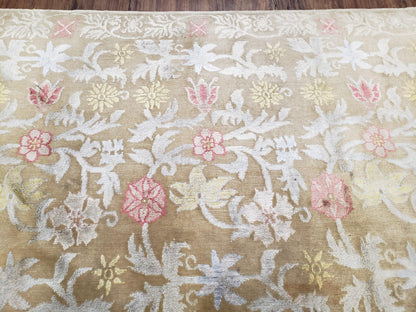 Modern Tibetan Rug 6x9, Wool and Silk Tibetan Rug, Handmade Tibetan Rug, Silk Flowers, Contemporary Rug, Soft Rug, Tibetan Area Rug, Tan