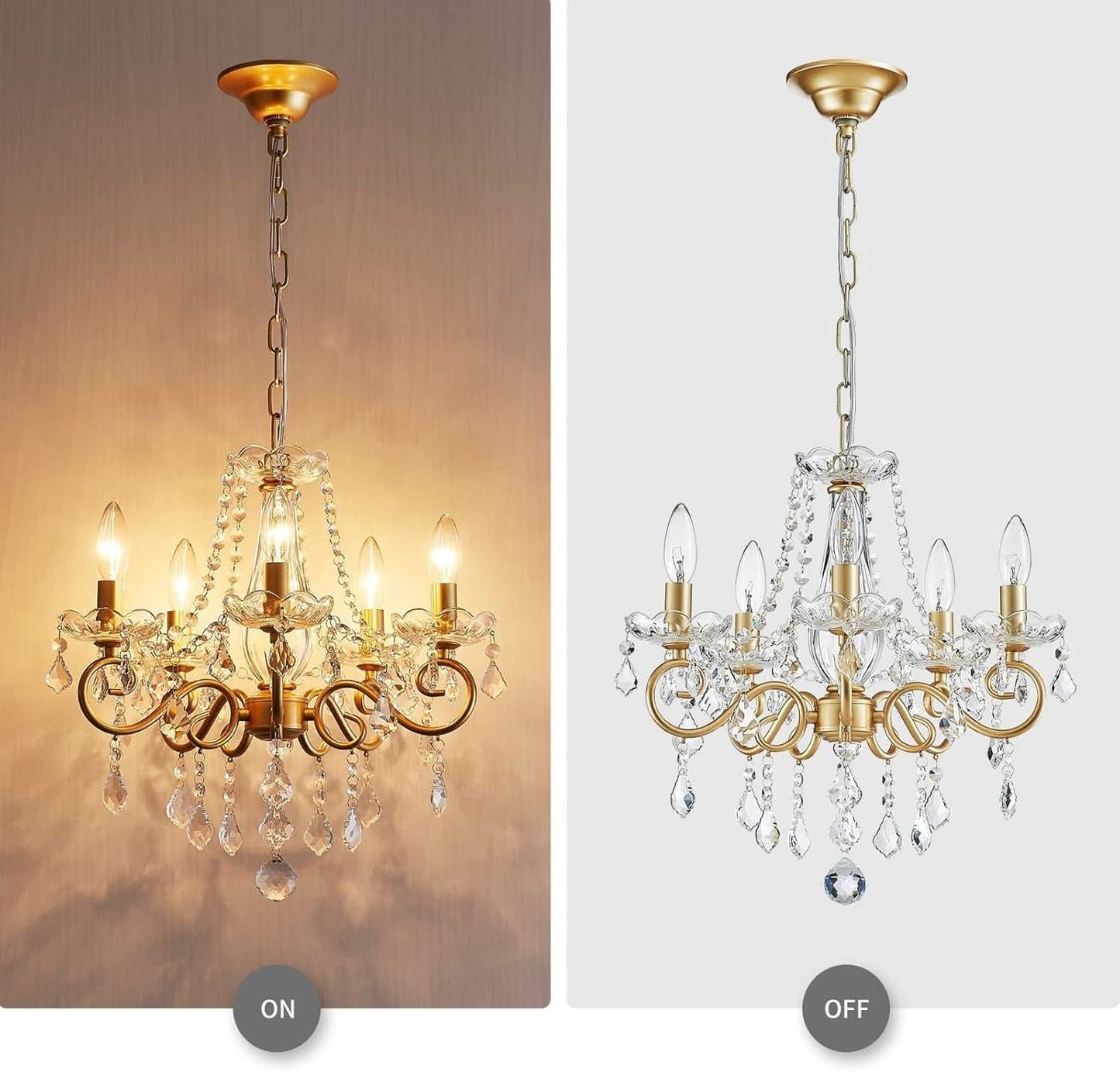 Gold Mini Crystal Chandelier With Five Bulbs Living Room