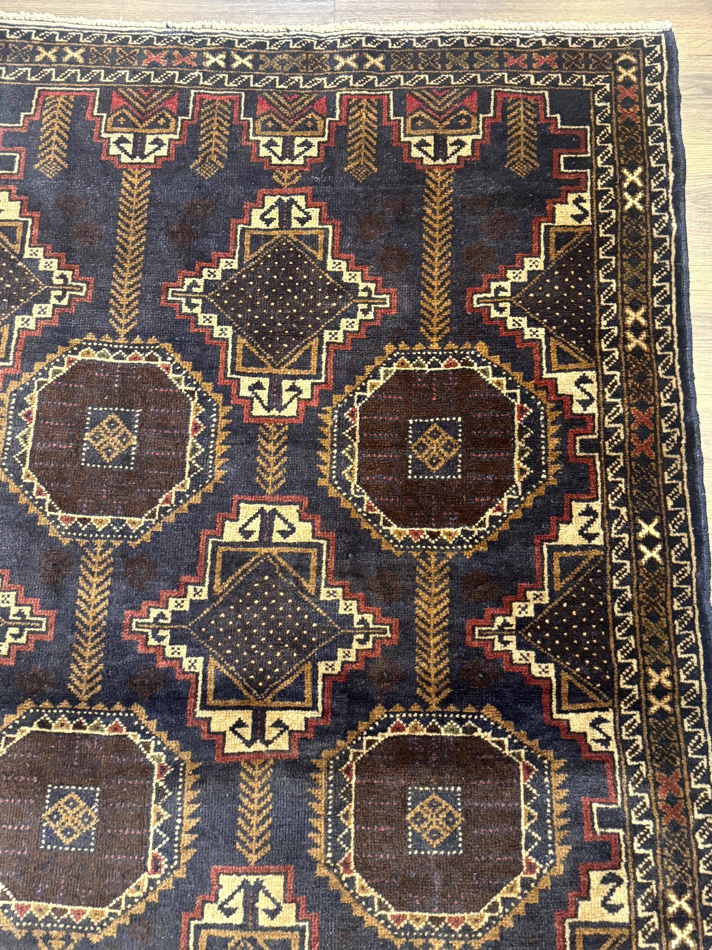 Navy Blue Afghan Balouch Rug 4x6, Handmade, New