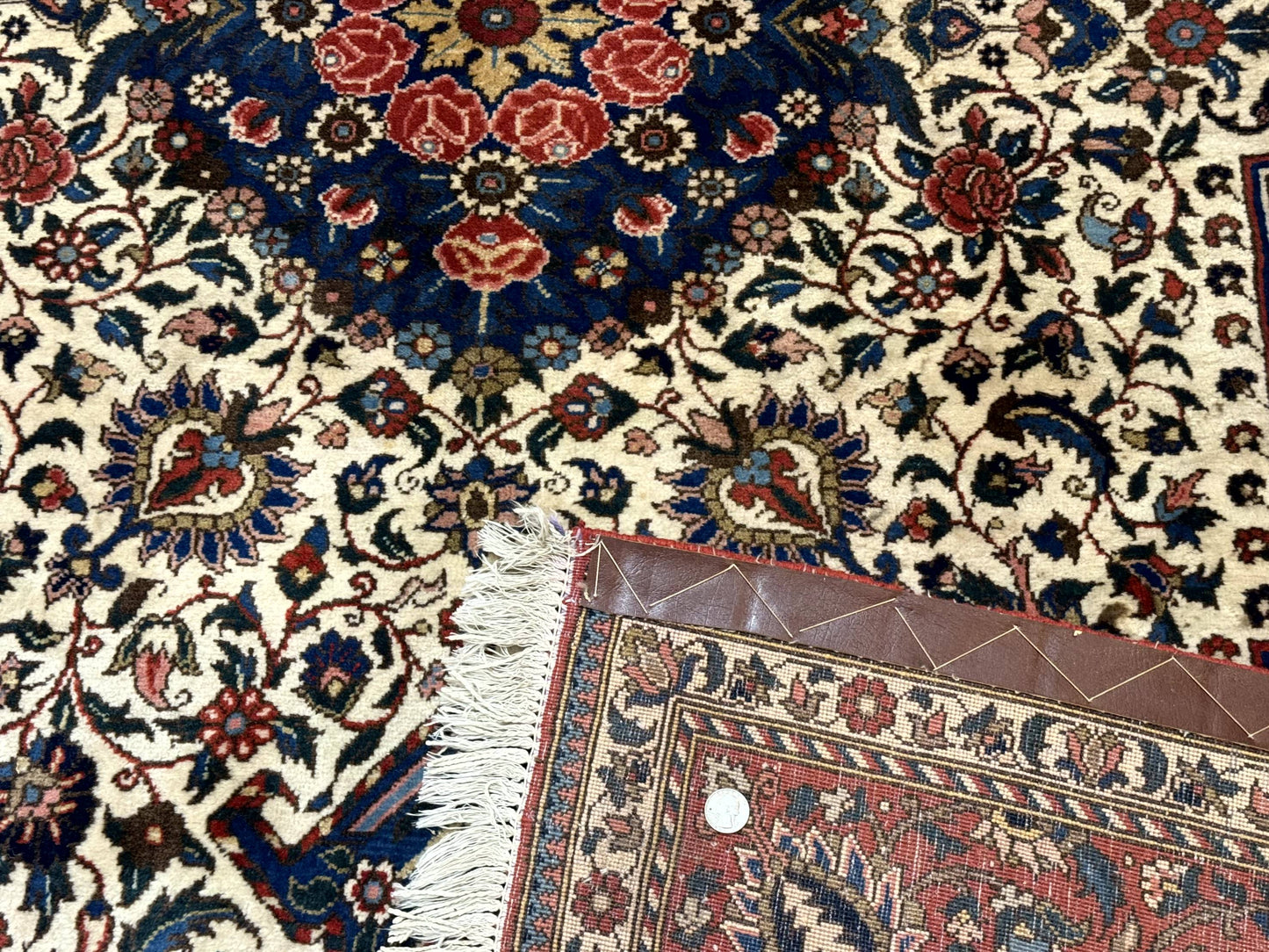 Persian Rug 7x10, Bakhtiari Saman Rug, Unique Design and Colors, Ivory Red Blue, Large Tribal Rug