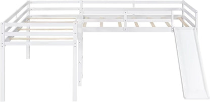 Wooden Twin Loft Bed With Slide And Ladder White For Kids Teens