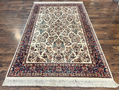 Karastan Rug 5.9 x 9 Ivory Sarouk #760, Vintage Wool Original Collection 700 Series, Discontinued
