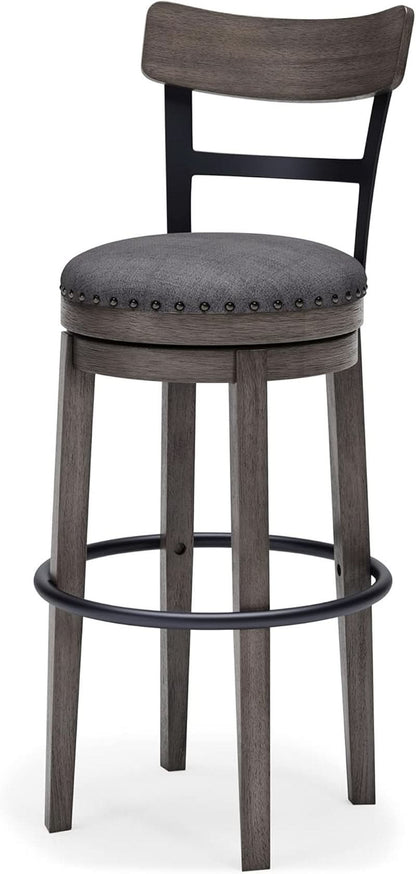 30 Inch Gray Upholstered Swivel Farmhouse Bar Stool