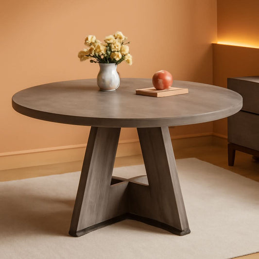 Round 47 Inch Dining Table For 4 To 6 With Grey Pedestal
