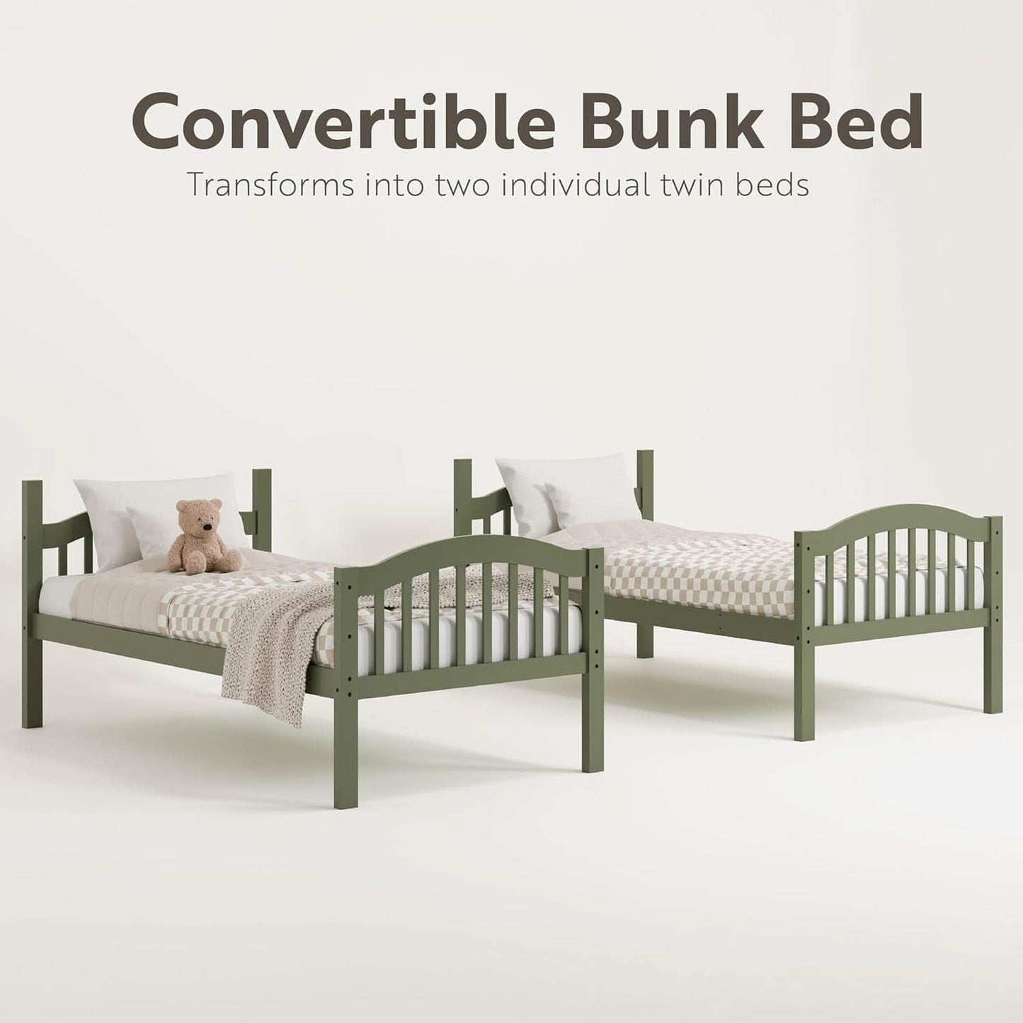 Olive Twin Over Twin Bunk Bed Converts To Two Beds