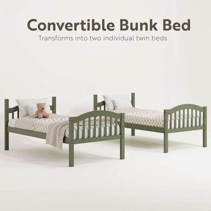 Olive Twin Over Twin Bunk Bed Converts To Two Beds