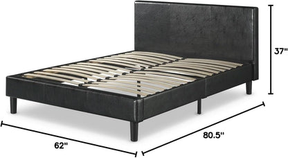 Queen Faux Leather Platform Bed Frame With Wood Slats