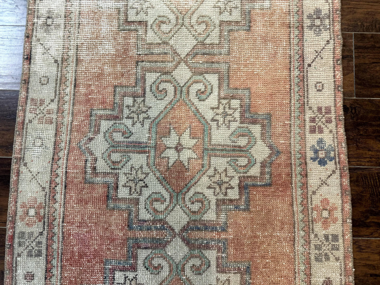 Antique Turkish Runner Rug 3 x 9.6, Farmhouse Rug, Geometric Runner, Handmade, Vintage Rug for Modern Home