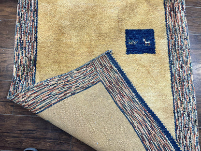 Indo Gabbeh Rug 3.7 x 5, Tribal Rug, Boho Rug, Wool Handmade Carpet