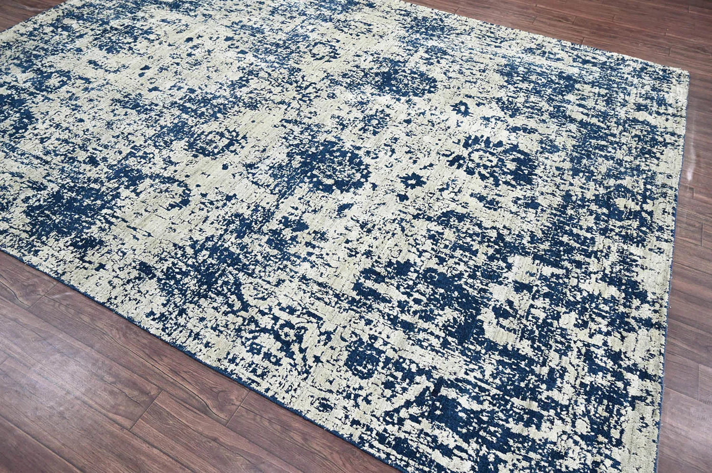 Multi Size Gray, Blue Hand Knotted 100% Wool Transitional Oriental Area Rug
