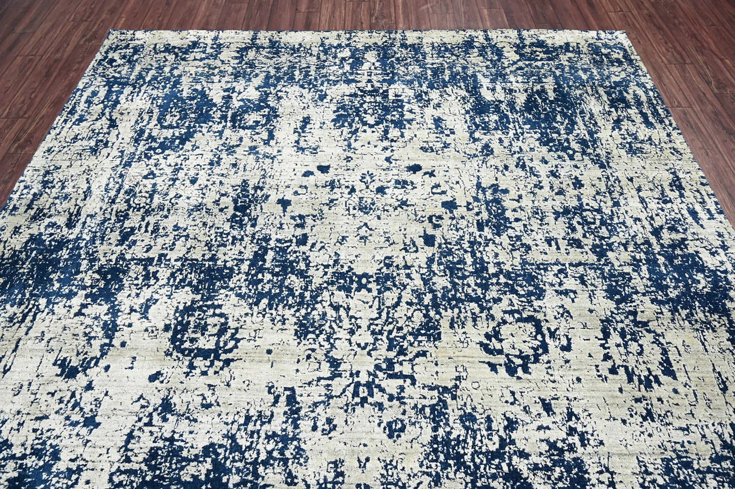 Multi Size Gray, Blue Hand Knotted 100% Wool Transitional Oriental Area Rug