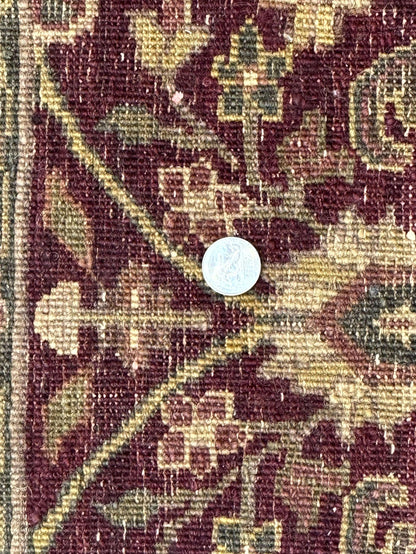 Indo Persian Runner Rug 2.7 x 13.8, Maroon, Wool, Handmade Indian Rug for Hallway