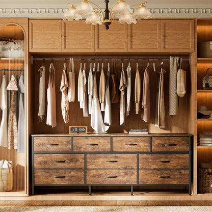 63 Inch Dresser With Durable Fabric Drawers In Rustic Brown