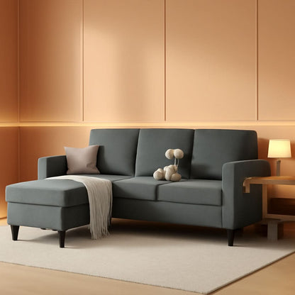 Dark Grey Convertible Sectional Sofa With Storage Ottoman