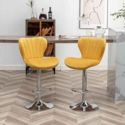 Yellow Adjustable Swivel Bar Stools Set Of 2 For Kitchen