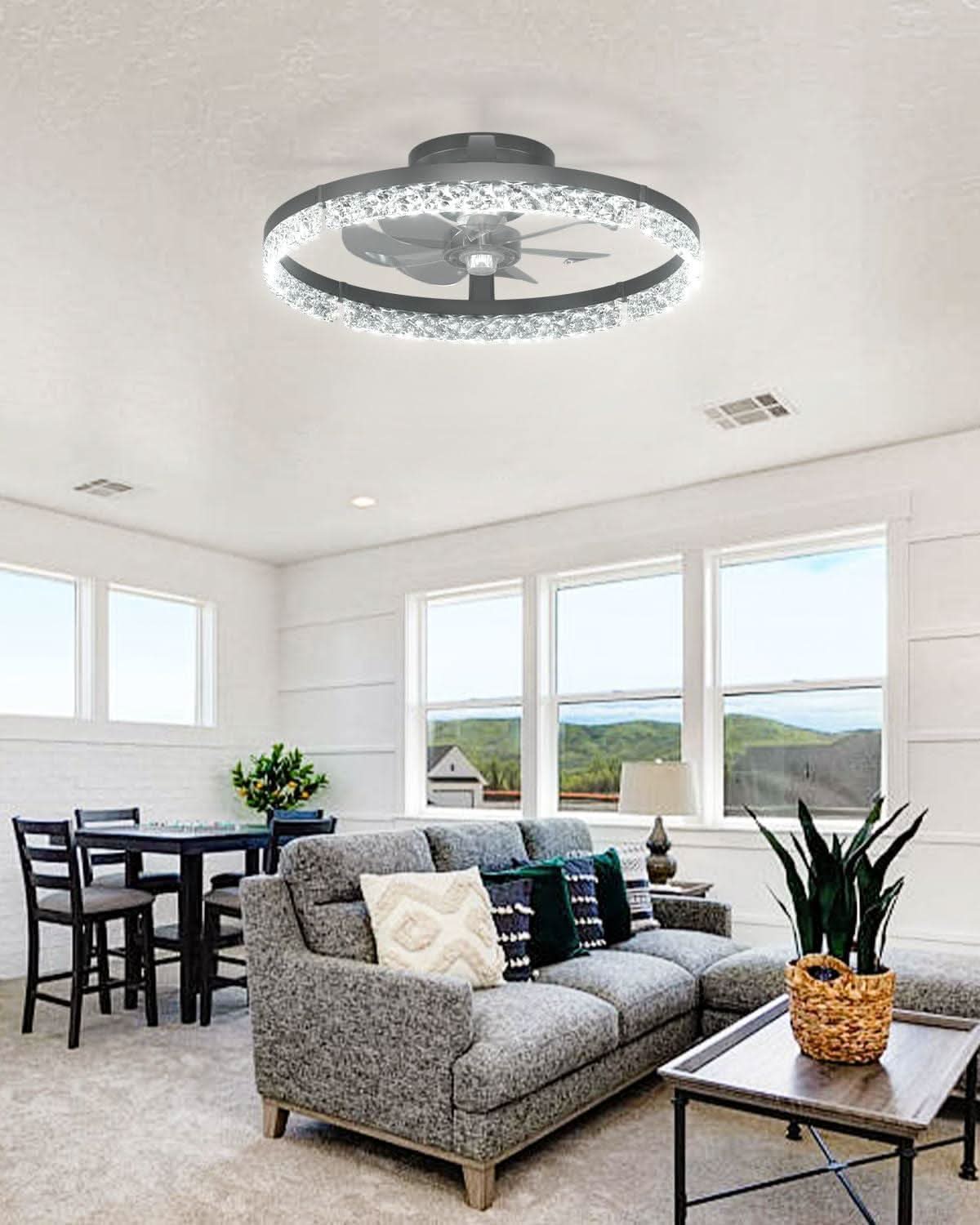 20 Inch Black Ceiling Fan With Remote Dimmable Light 3000K 6000K Low Profile Energy Efficient