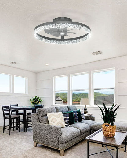 20 Inch Black Ceiling Fan With Remote Dimmable Light 3000K 6000K Low Profile Energy Efficient