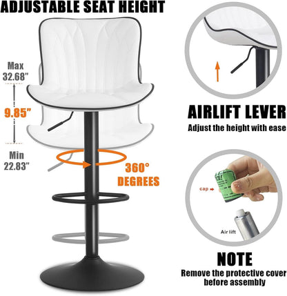 White Bar Stool Set Of 2 Counter Height Swivel With Back Faux Leather