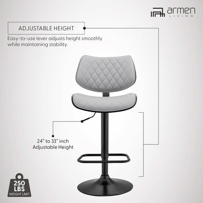 Grey Faux Leather Swivel Bar Stool With Adjustable Height
