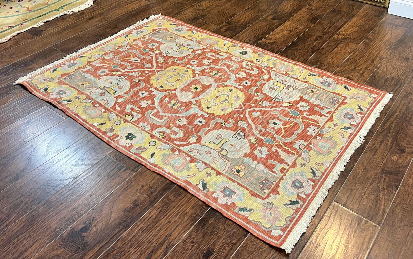 Turkish Flatweave Kilim Rug 4x6, Geometric Wool Handmade Carpet, Vintage