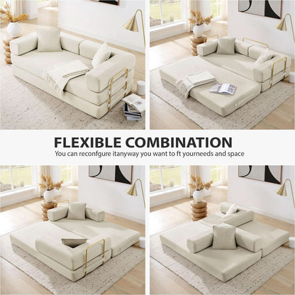 78Inch Convertible Sleeper Sofa Bed Beige Upholstery