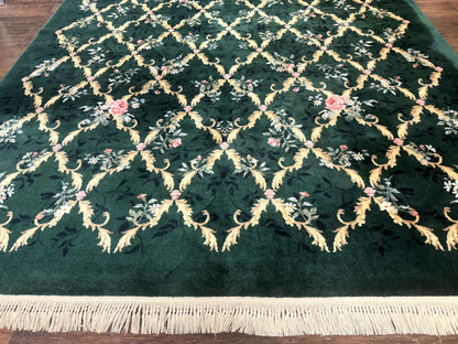 Karastan Garden of Eden Rug 8.8 x 11.8, Green Savonnerie 509/1733, Wool