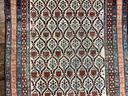 Antique Caucasian Rug 4x6, Hand Knotted Wool Carpet, Shirvan Rug