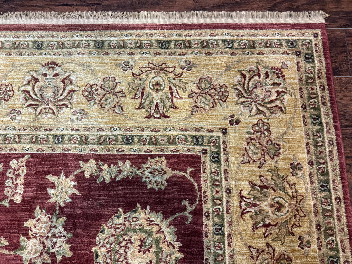 Traditional Wool Oriental Rug 9x13, Large Power Loomed Carpet, Burgundy