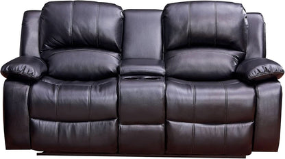 2Piece Bonded Leather Recliner Sofa And Loveseat Set Black 8018 With Pocket Coil Cushions