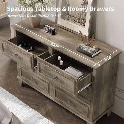 Grey Substantial Six Drawers Dresser With Hardware