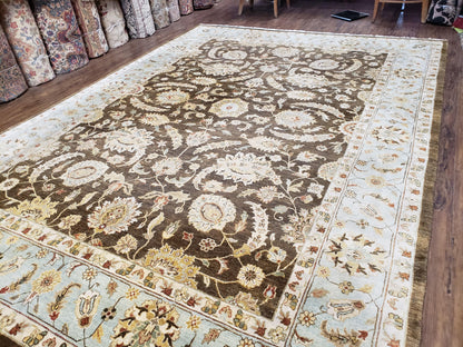 9x12 Vintage Handmade Wool Rug Carpet Indo Mahal Oushak Nice Brown Blue