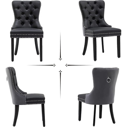 Velvet Dining Chairs Set Of 6 Black And Dark Grey Nailhead Trim