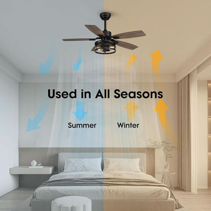 42 Inch Caged Ceiling Fan With Remote Control For Indoor And Outdoor