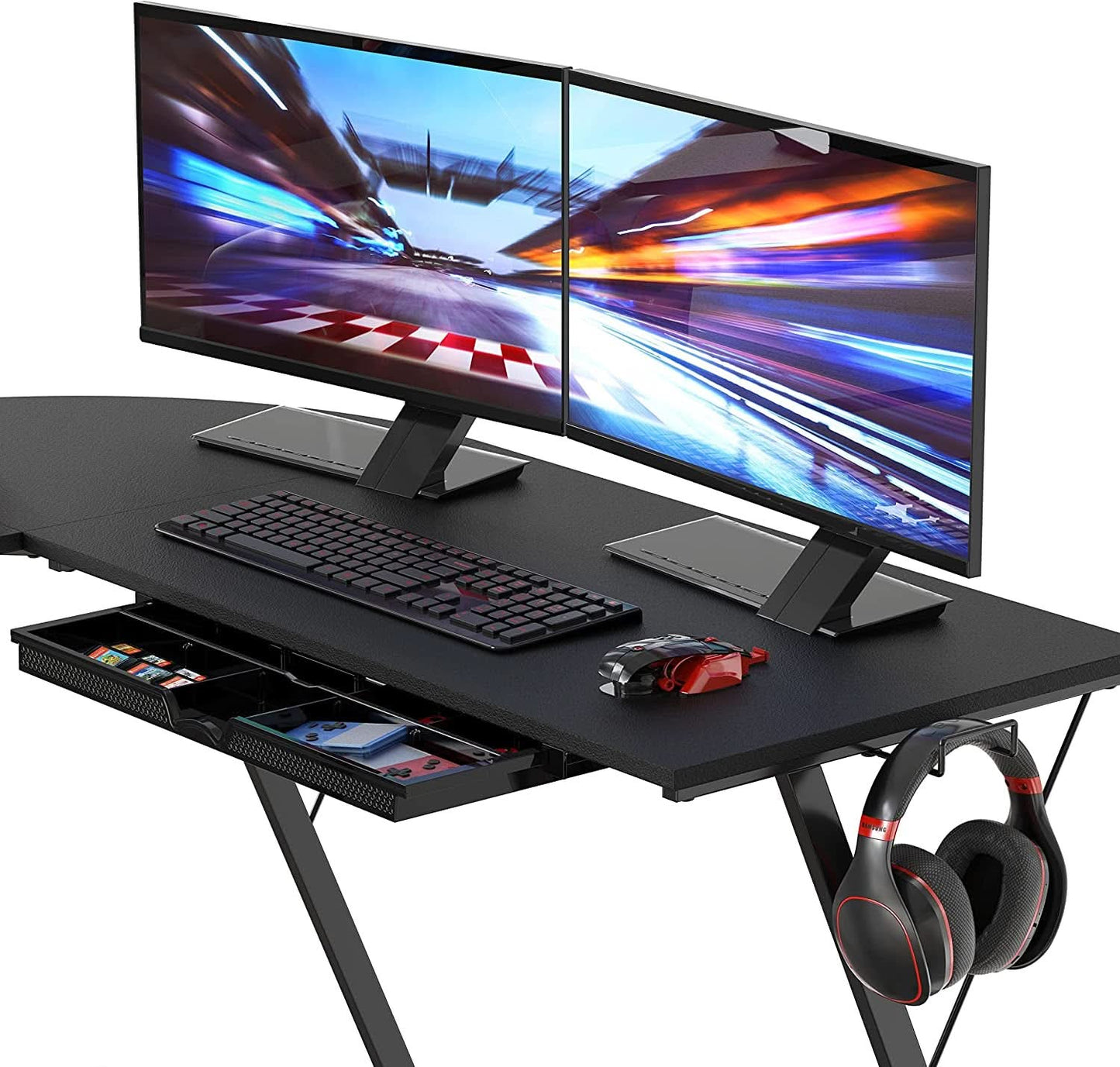 Vista L Shaped Desk With Removable Monitor Shelf In Black