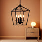 4 Light Black Lantern Chandelier With Adjustable Height