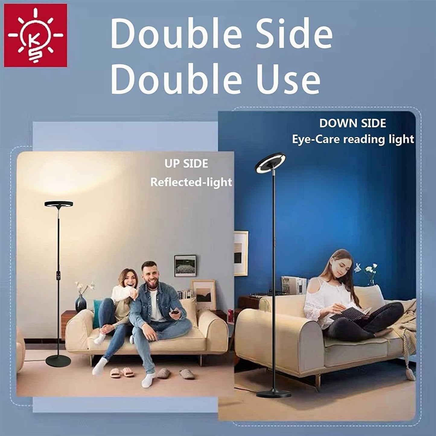 RGB LED Floor Lamp With Remote Dual Side Lighting 2600 Lumens