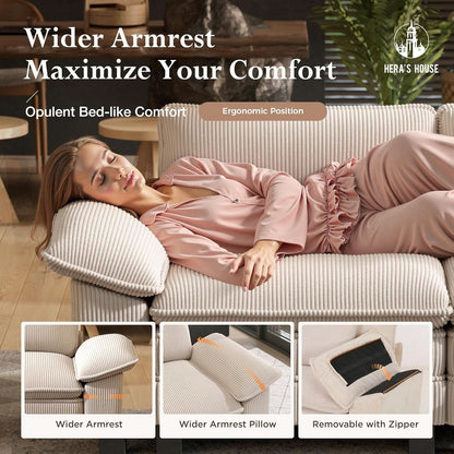 Modular Corduroy Beige Three Piece Sofa Set For Living Room